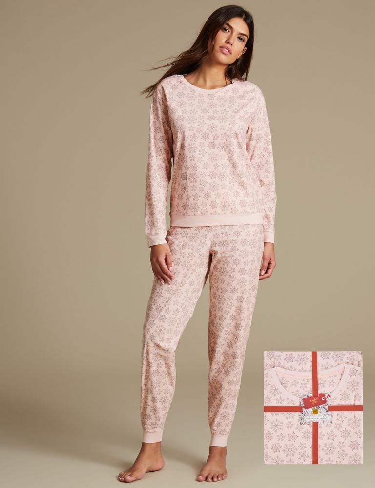 All Over Snowflake Print Long Sleeve Pyjamas 1 of 7