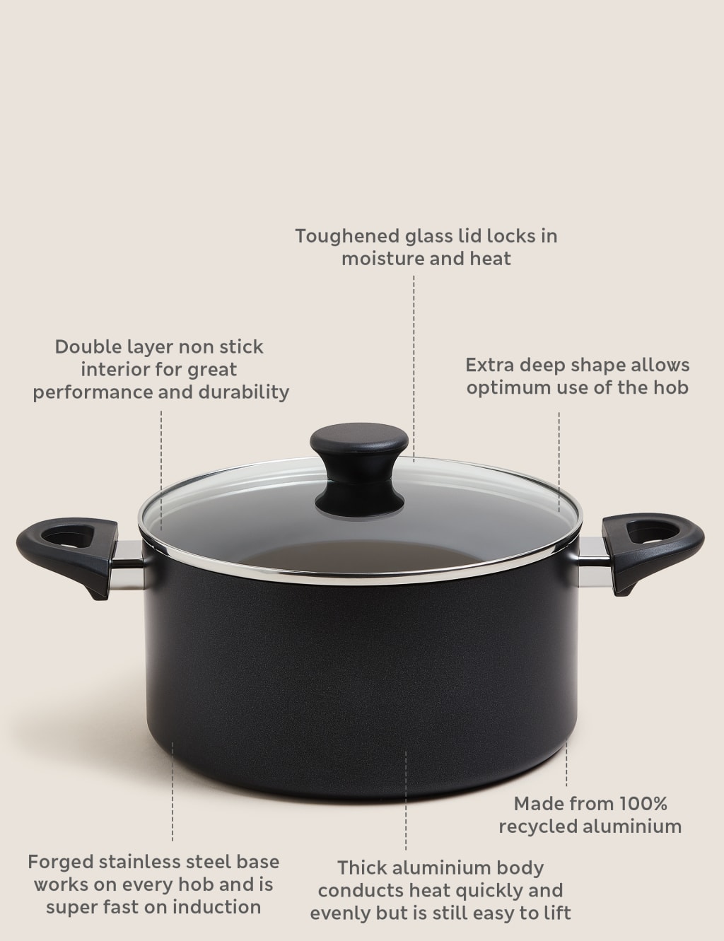 Aluminium 24cm Medium Non-Stick Stock Pot 4 of 4