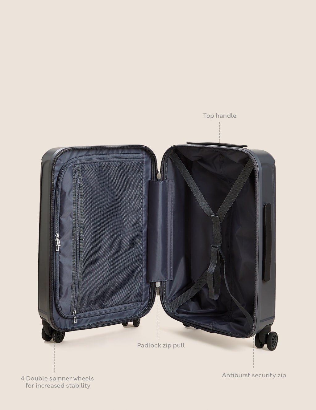 Amalfi 4 Wheel Hard Shell Cabin Suitcase M S Collection M S