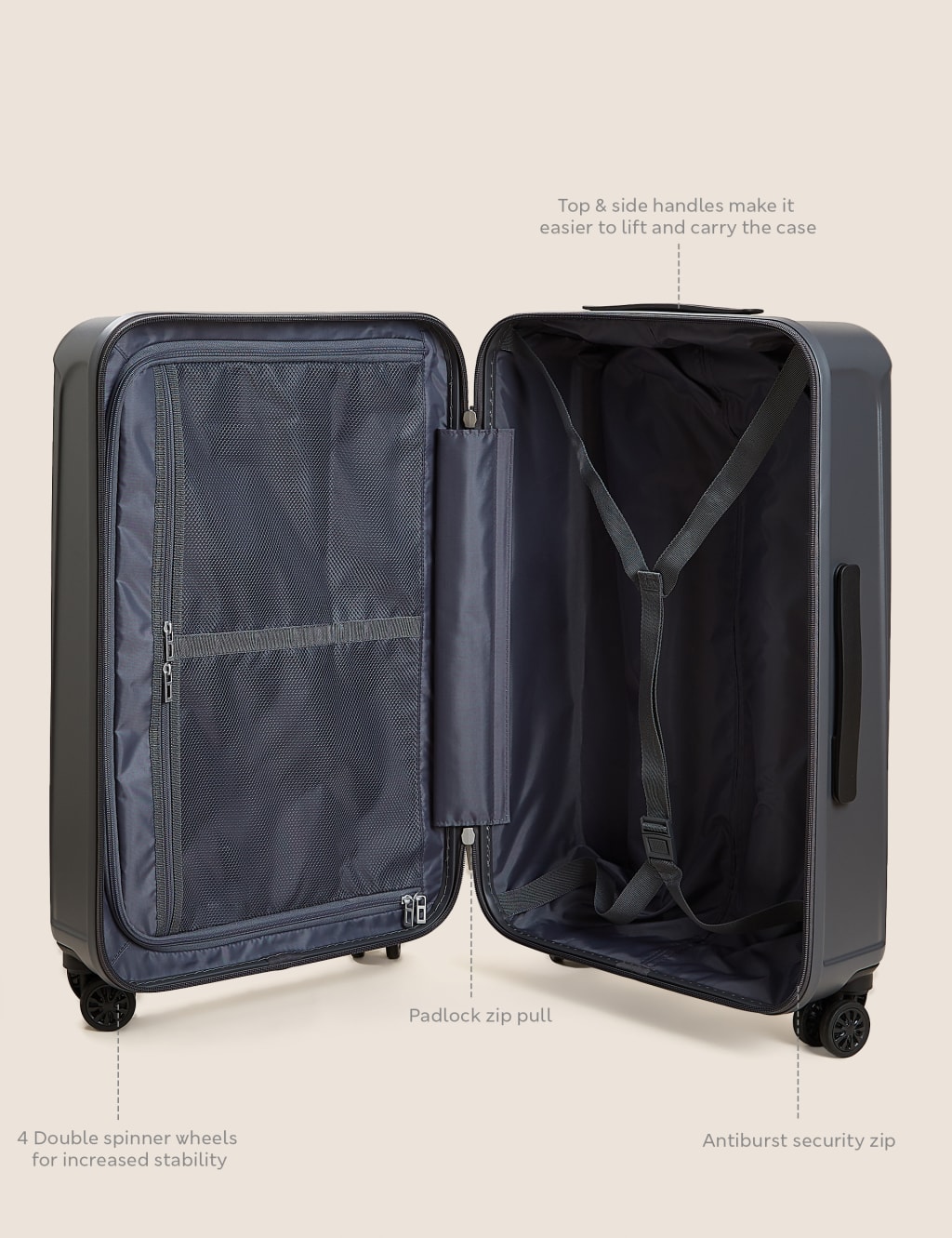 Amalfi 4 Wheel Hard Shell Medium Suitcase M&S Collection M&S