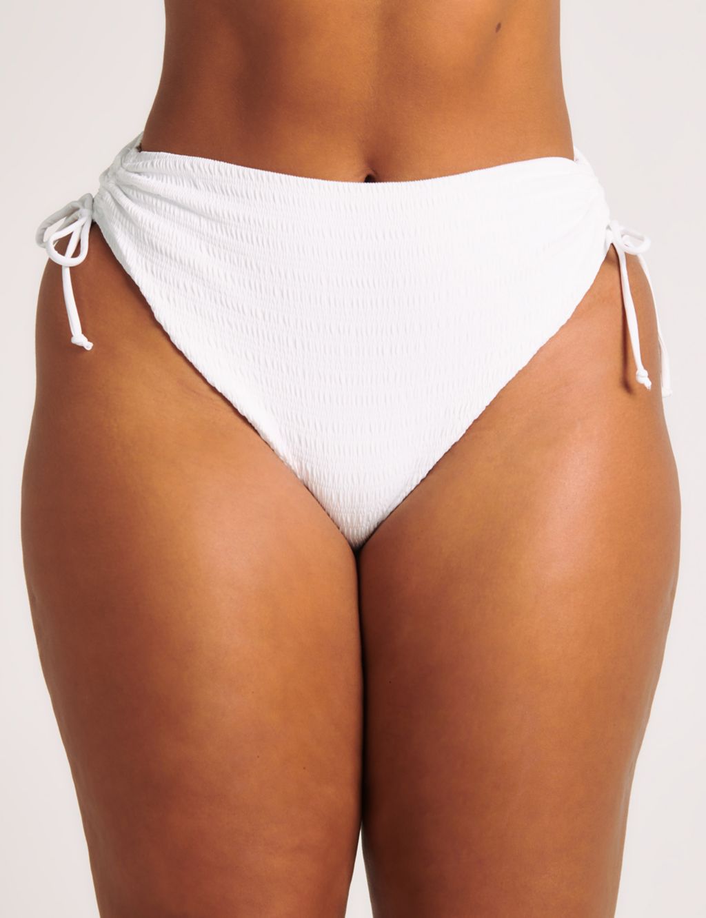 High Waist Thong Bikini Bottoms In White, MARIBELA