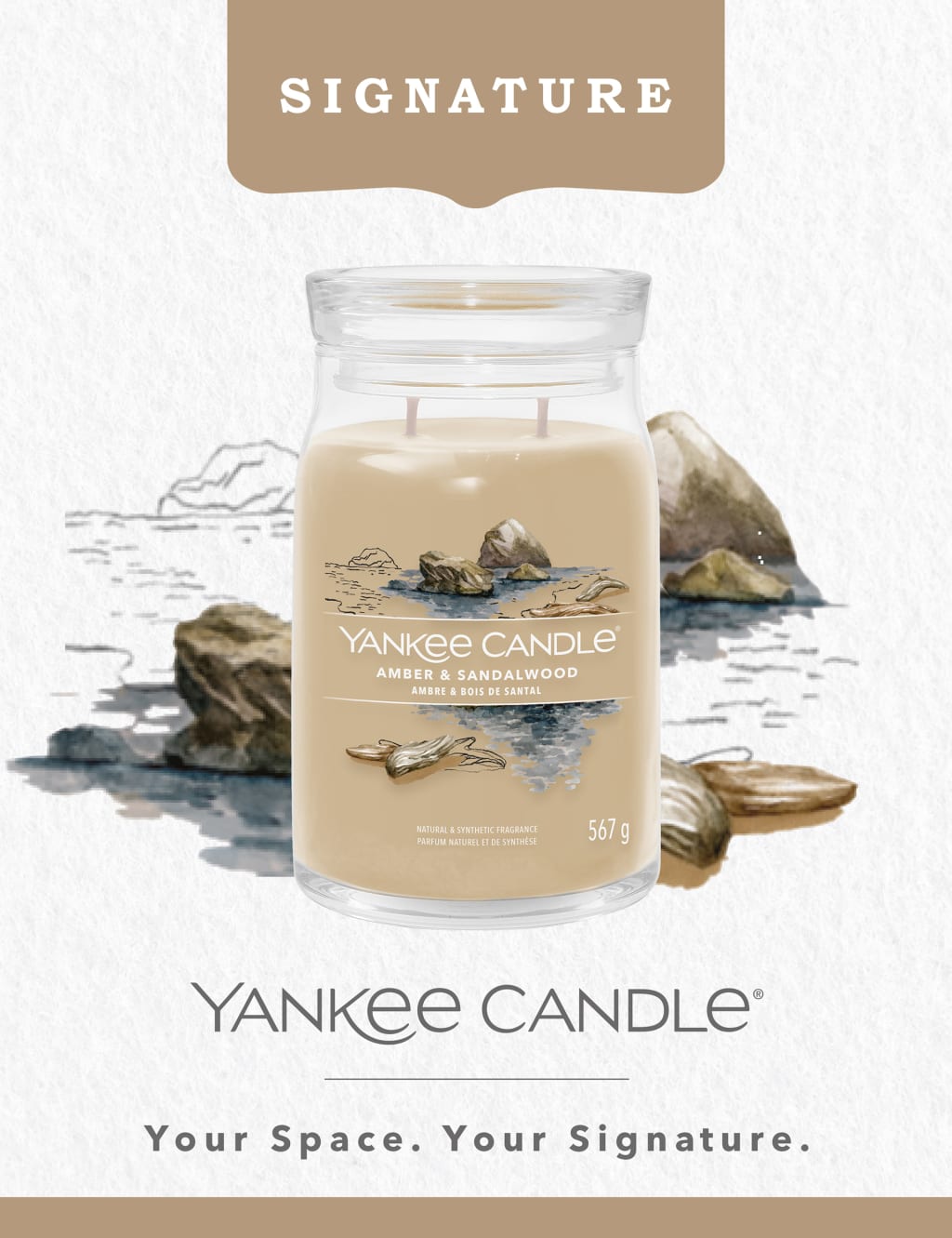 Amber & Sandalwood Signature Large Jar Scented Candle Yankee Candle M&S