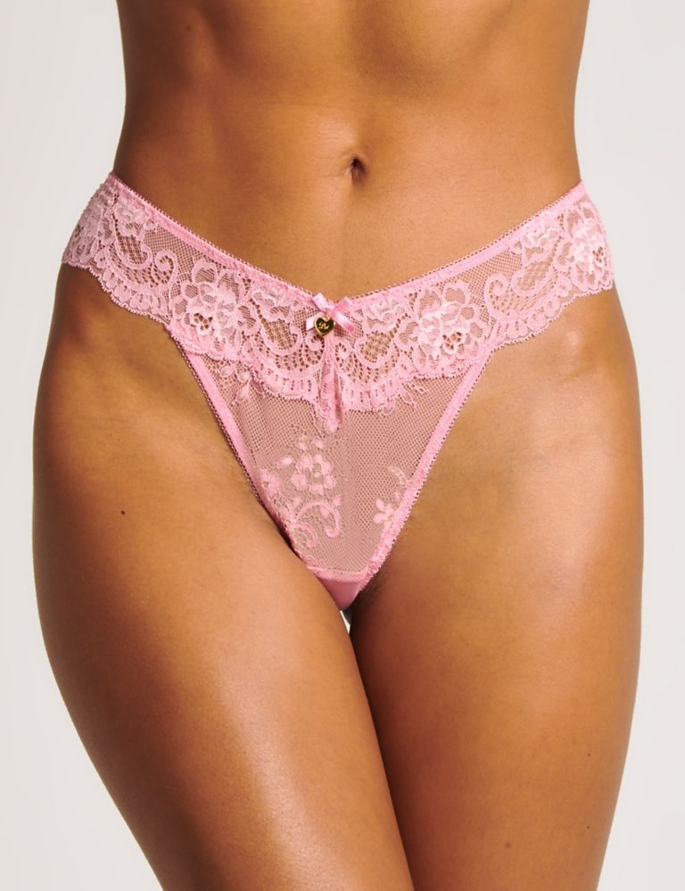 Low Waist Lace Thong With Ribbon Peach T-shaped Pants Underwear