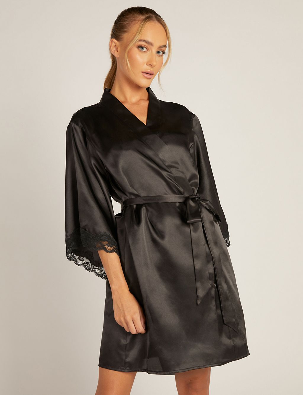 Amelia Satin Lace Trim Short Robe | Boux Avenue | M&S