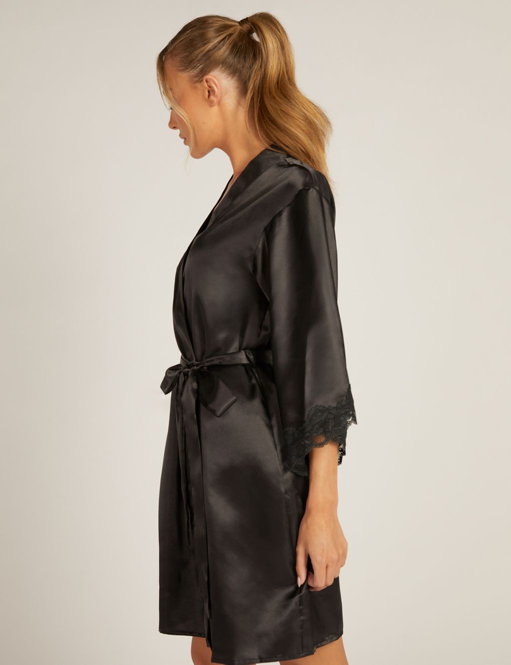 Amelia Satin Lace Trim Short Robe | Boux Avenue | M&S