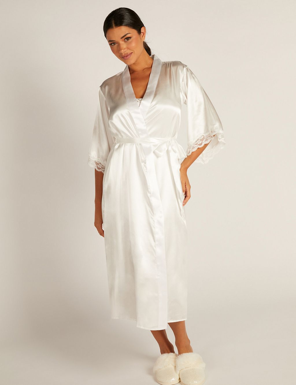 Amelia Satin Lace Trim Wide Sleeve Robe 3 of 5