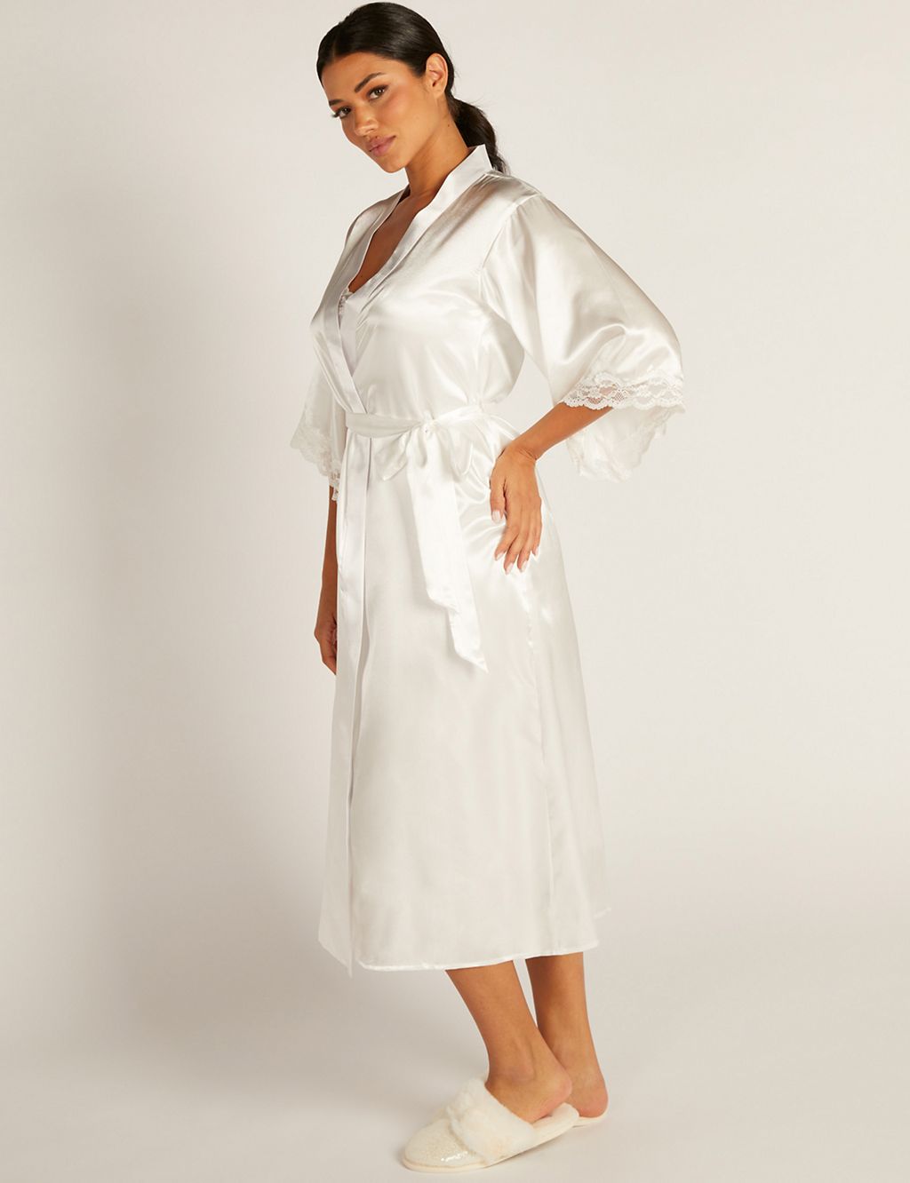 Amelia Satin Lace Trim Wide Sleeve Robe 2 of 5