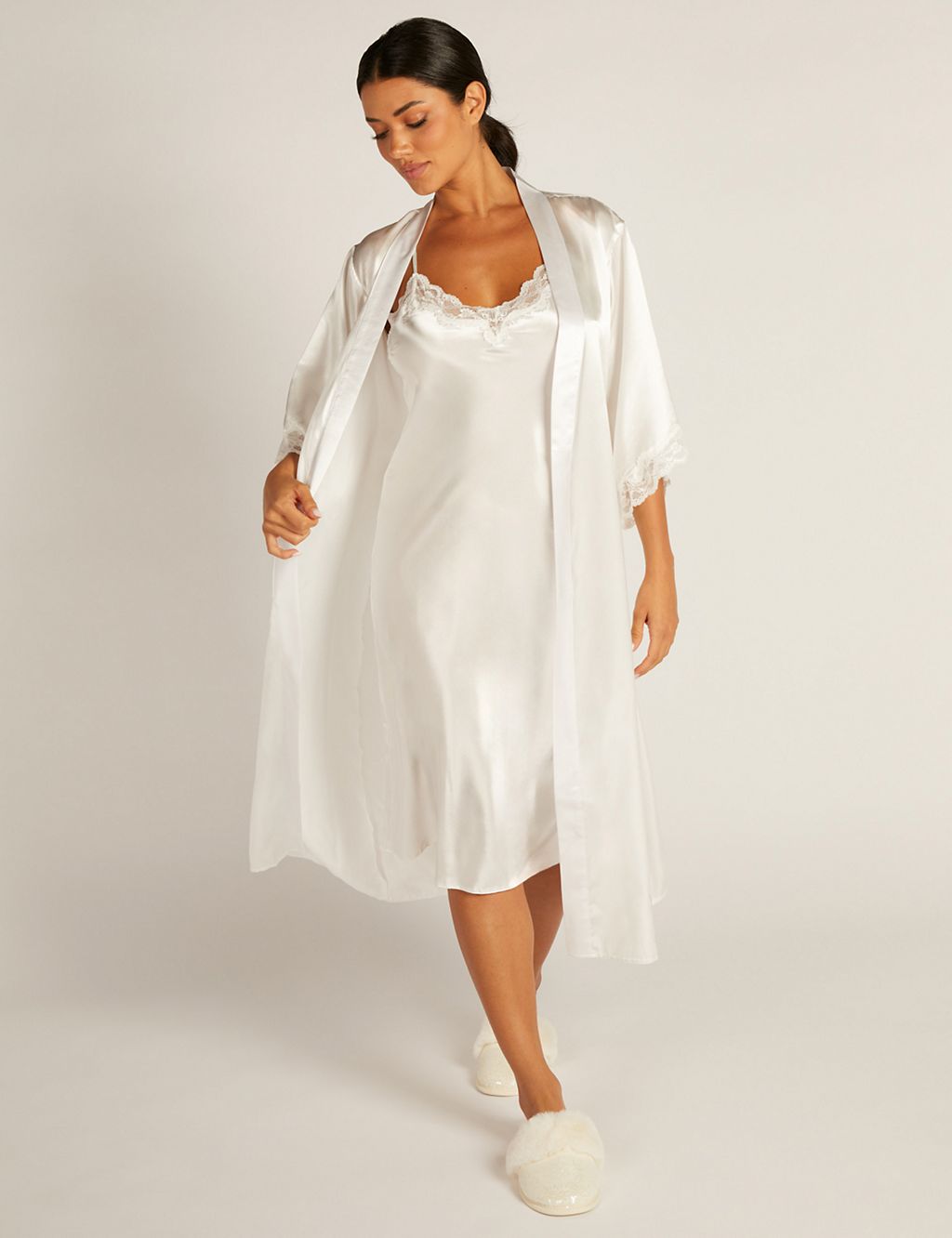 Amelia Satin Lace Trim Wide Sleeve Robe 5 of 5