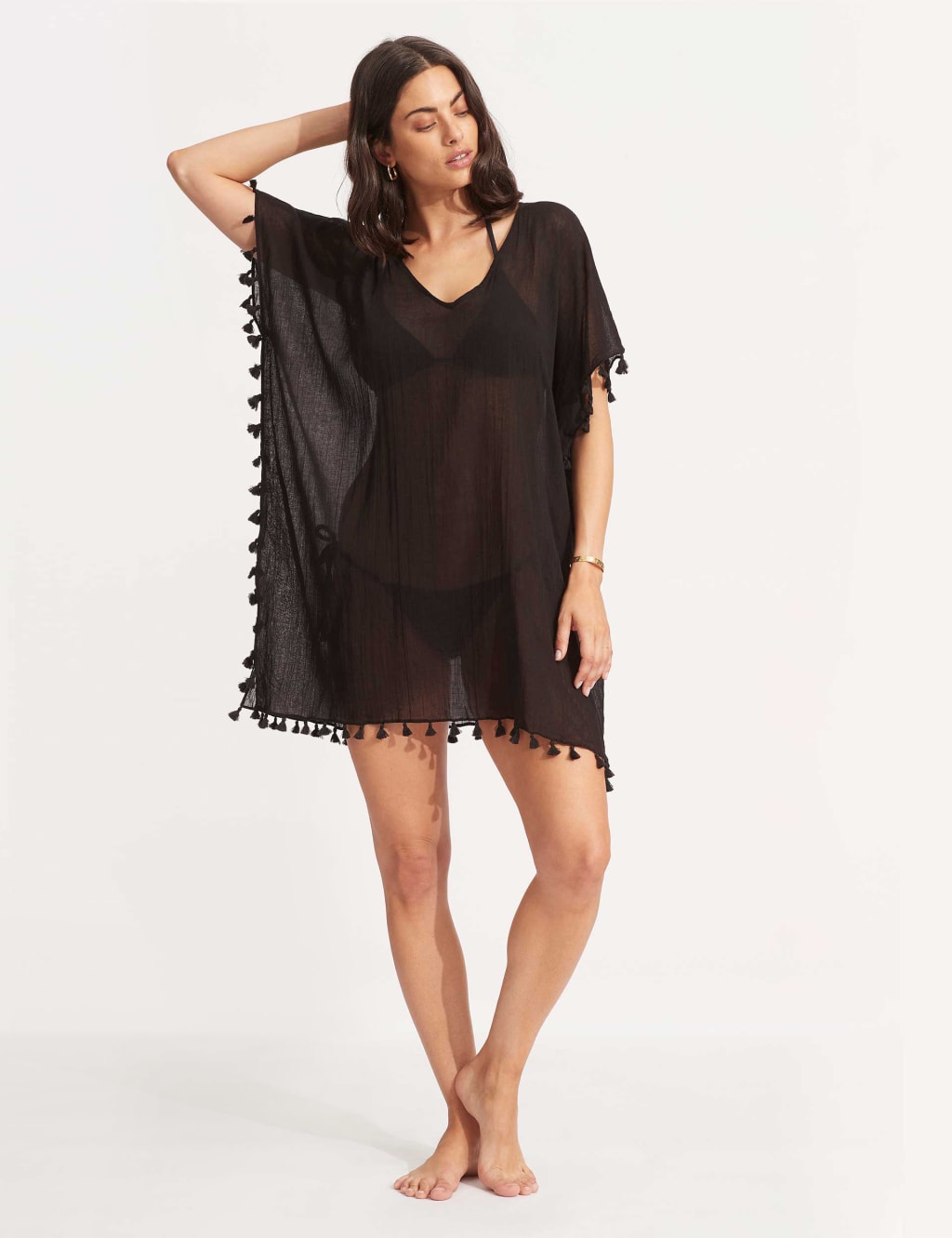 Amnesia Pure Cotton Tassel Beach Cover Up Kaftan 3 of 5