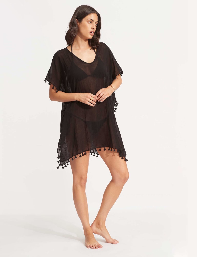 Amnesia Pure Cotton Tassel Beach Cover Up Kaftan 2 of 5