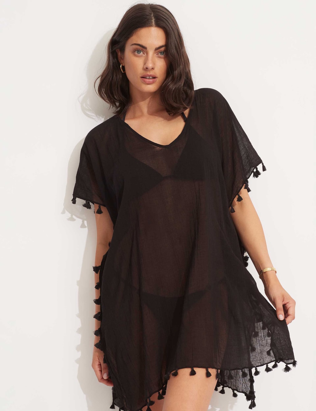 Amnesia Pure Cotton Tassel Beach Cover Up Kaftan | Seafolly | M&S