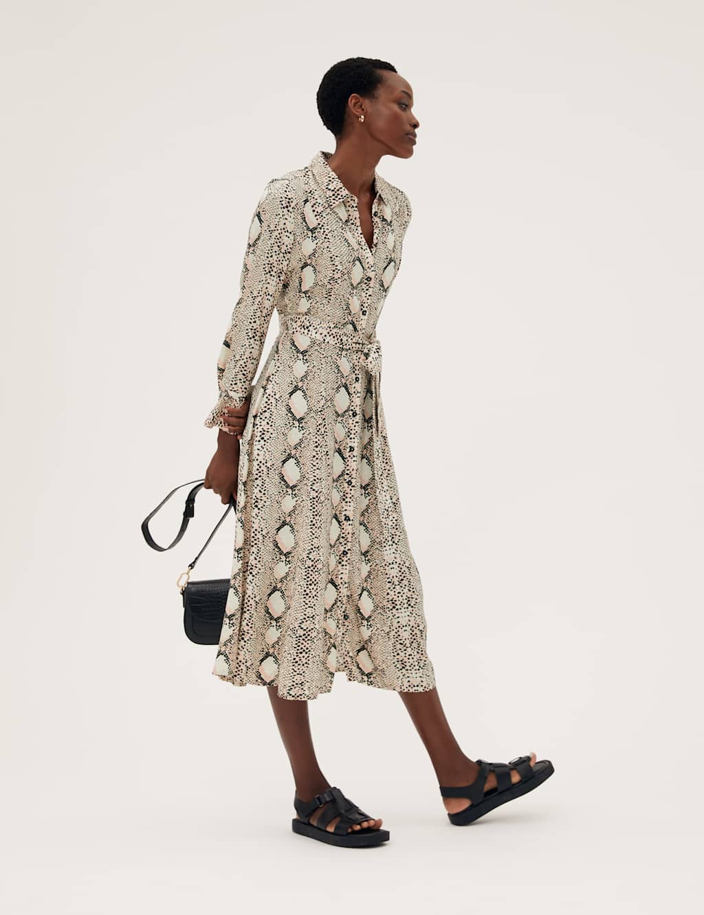 Animal Print Belted Midi Shirt Dress 1 of 7
