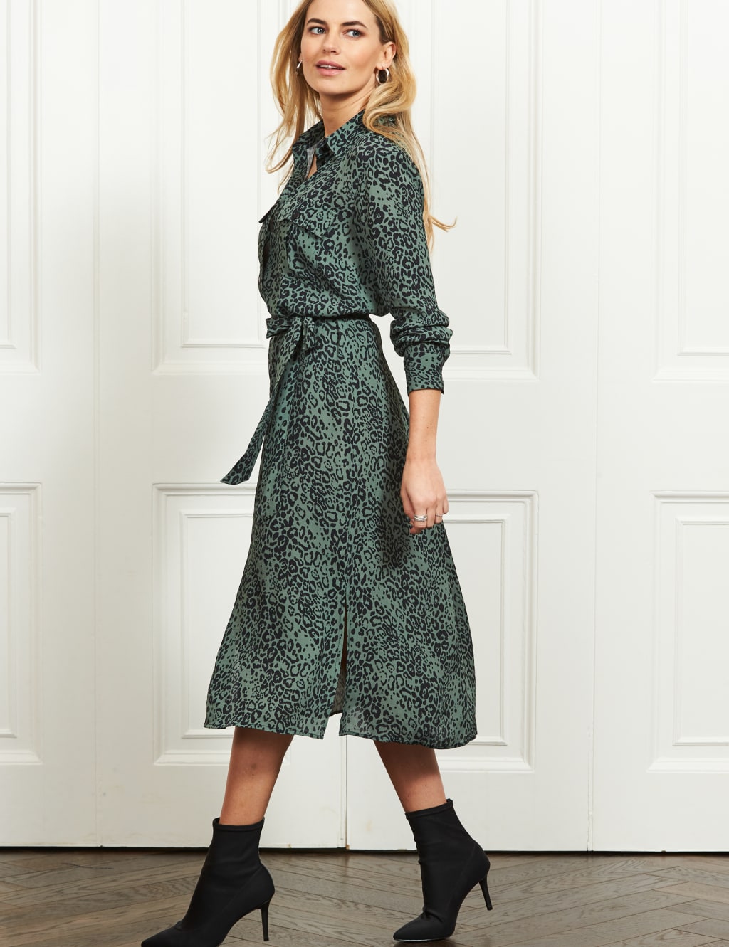 Animal Print Belted Mini Shirt Dress 3 of 4