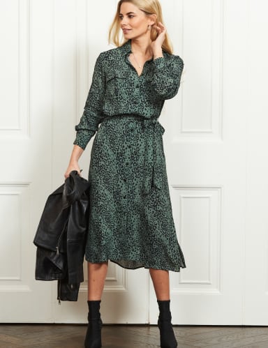 Animal Print Belted Mini Shirt Dress 2 of 4