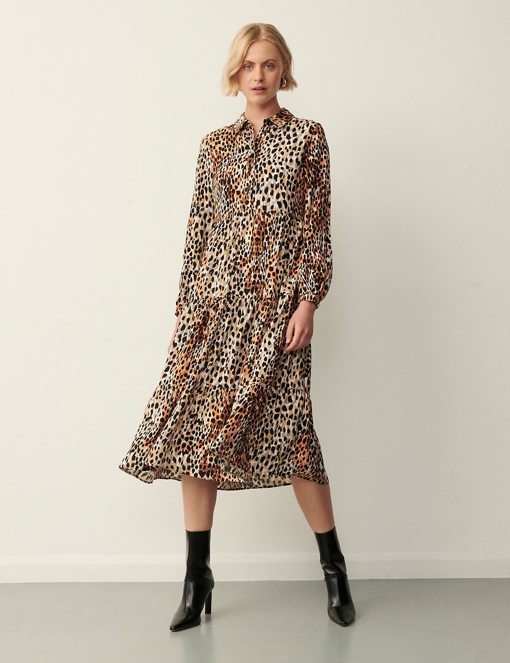 Animal Print Button Front Midi Tiered Dress 3 of 4