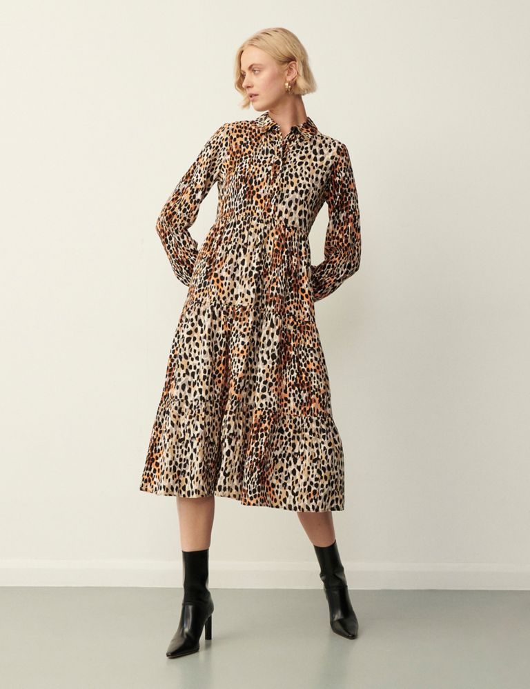Animal Print Button Front Midi Tiered Dress 2 of 4