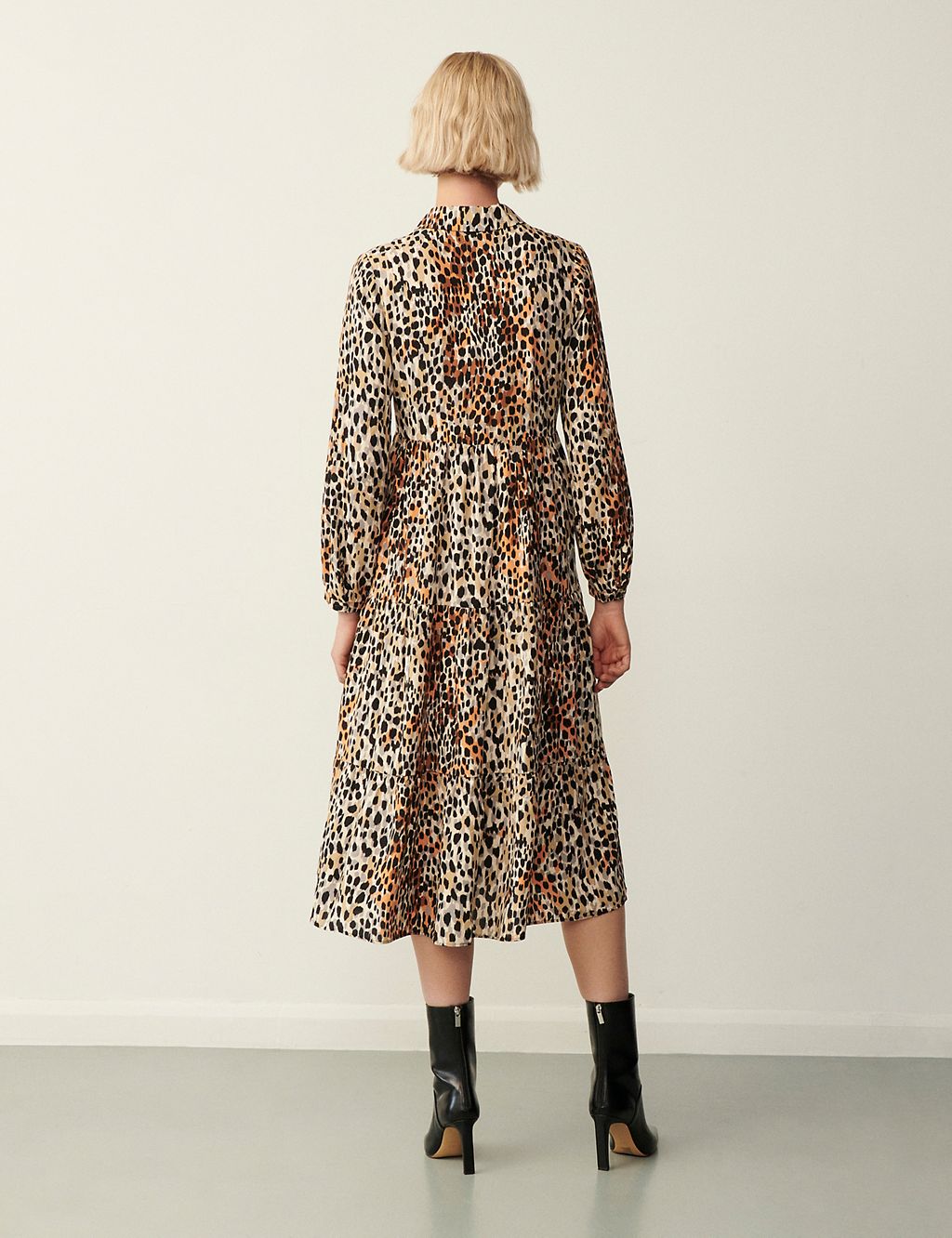 Animal Print Button Front Midi Tiered Dress 4 of 4