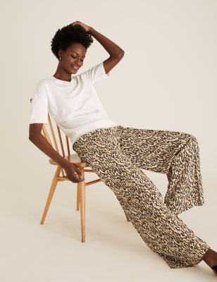 Animal Print Drawstring Wide Leg Trousers, M&S Collection