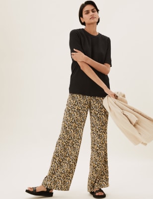 Animal Print Drawstring Wide Leg Trousers, M&S Collection