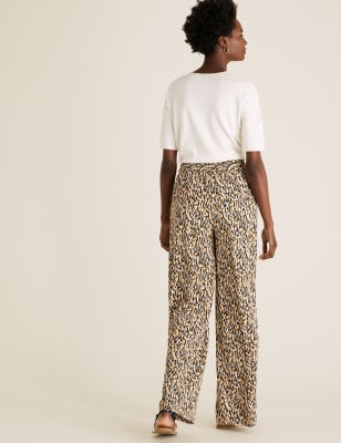 Animal Print Drawstring Wide Leg Trousers, M&S Collection