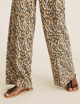 Animal Print Drawstring Wide Leg Trousers, M&S Collection