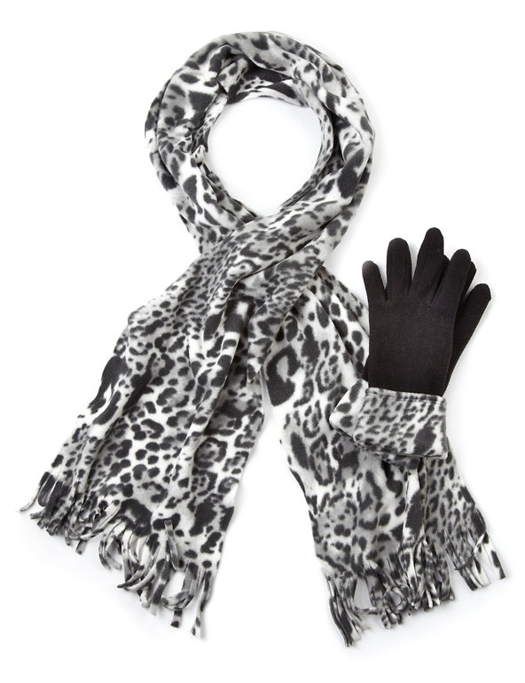 Animal Print Fleece Scarf & Gloves Set Image 1 of 2