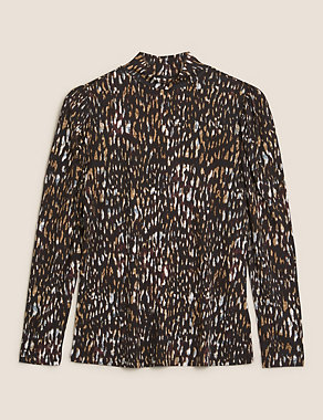 Animal Print Funnel Neck Fitted Top Image 2 of 5