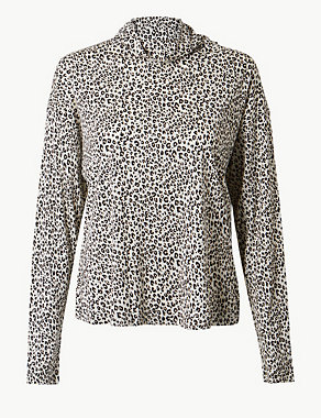 Animal Print Funnel Neck Long Sleeve Top Image 2 of 5