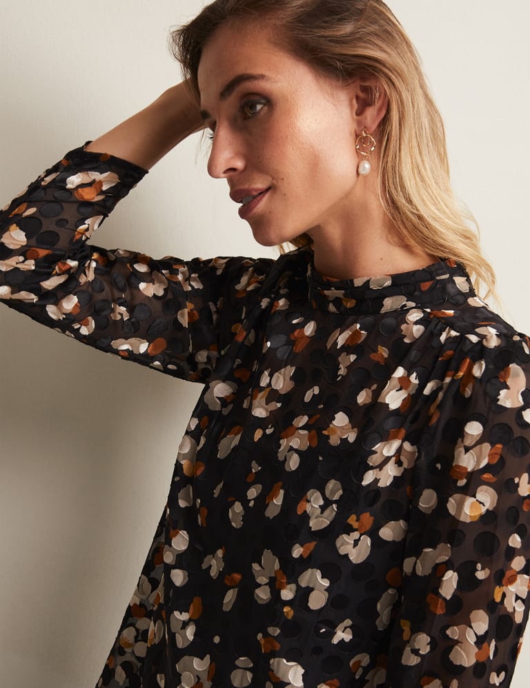 Animal print high neck sales blouse