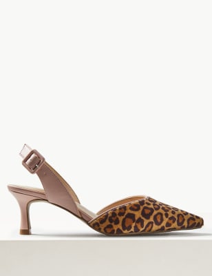 Leopard print cheap slingback kitten heels