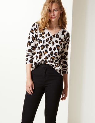 Animal Print Longline Jumper M S Collection M S