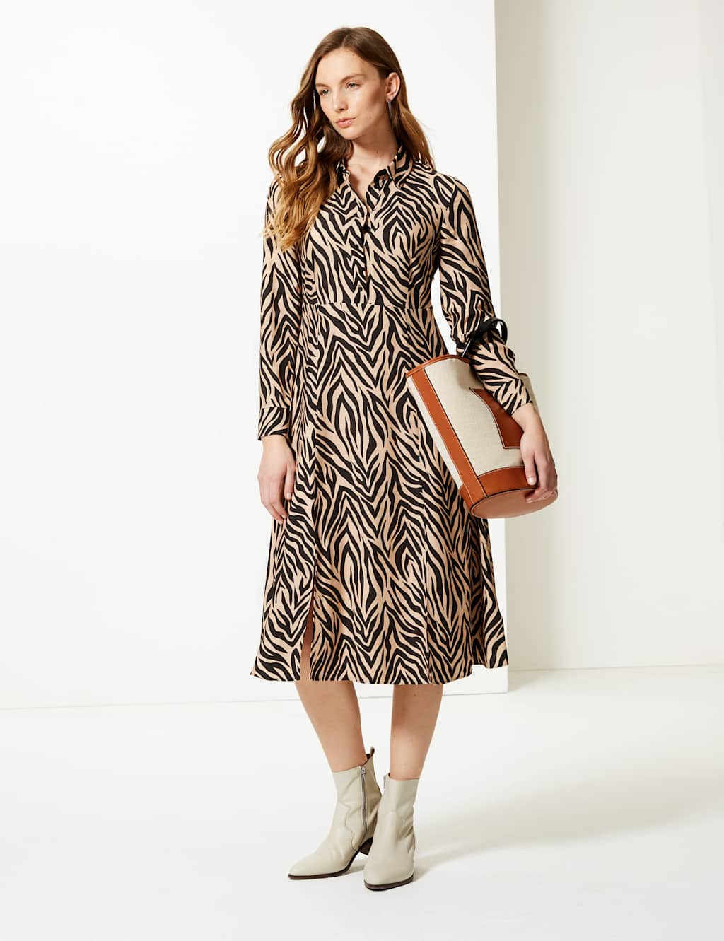 Animal Print Midi Shirt Dress 2 of 4