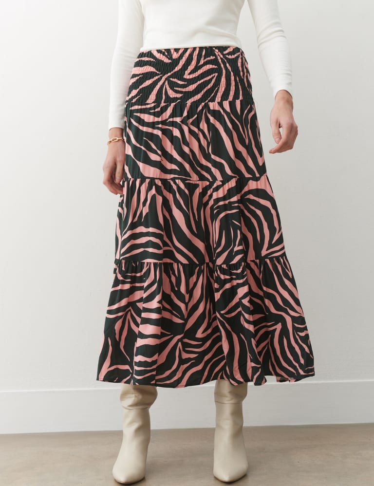 Animal Print Midi Tiered Skirt 1 of 4