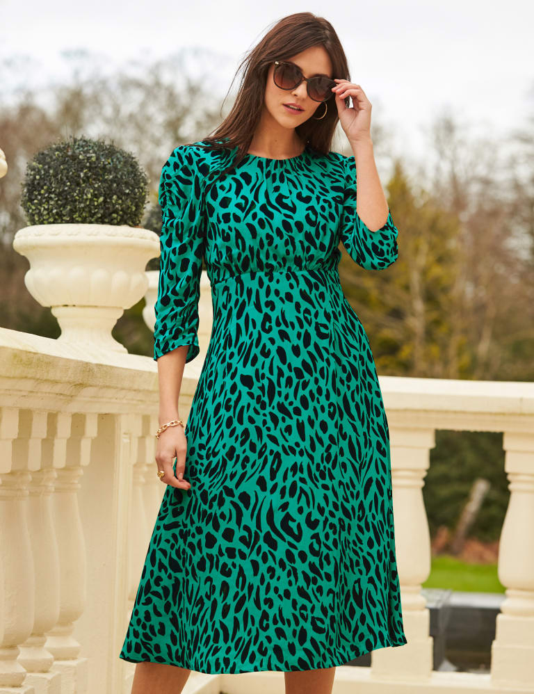 Animal Print Midi Waisted Dress