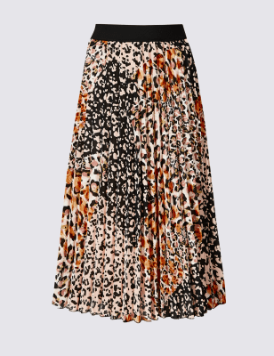 Animal Print Pleat Midi Skirt | M\u0026S 
