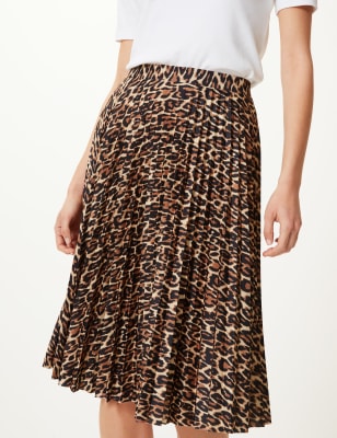 Ladies animal print pleated hotsell midi skirt