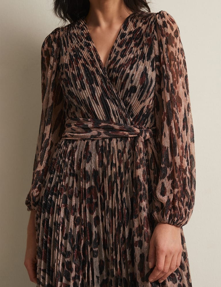 Long sleeve leopard store print wrap dress