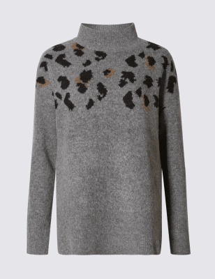 Animal Print Polo Neck Jumper M S Collection M S