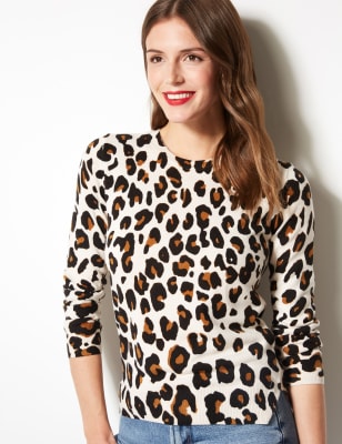 Animal Print Round Neck Jumper M S Collection M S