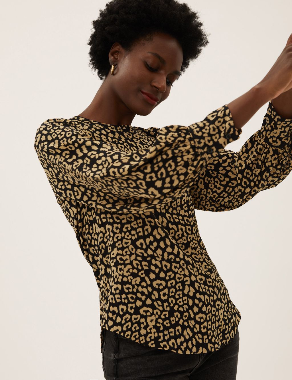 Animal Print Round Neck Long Sleeve Top | M&S Collection | M&S