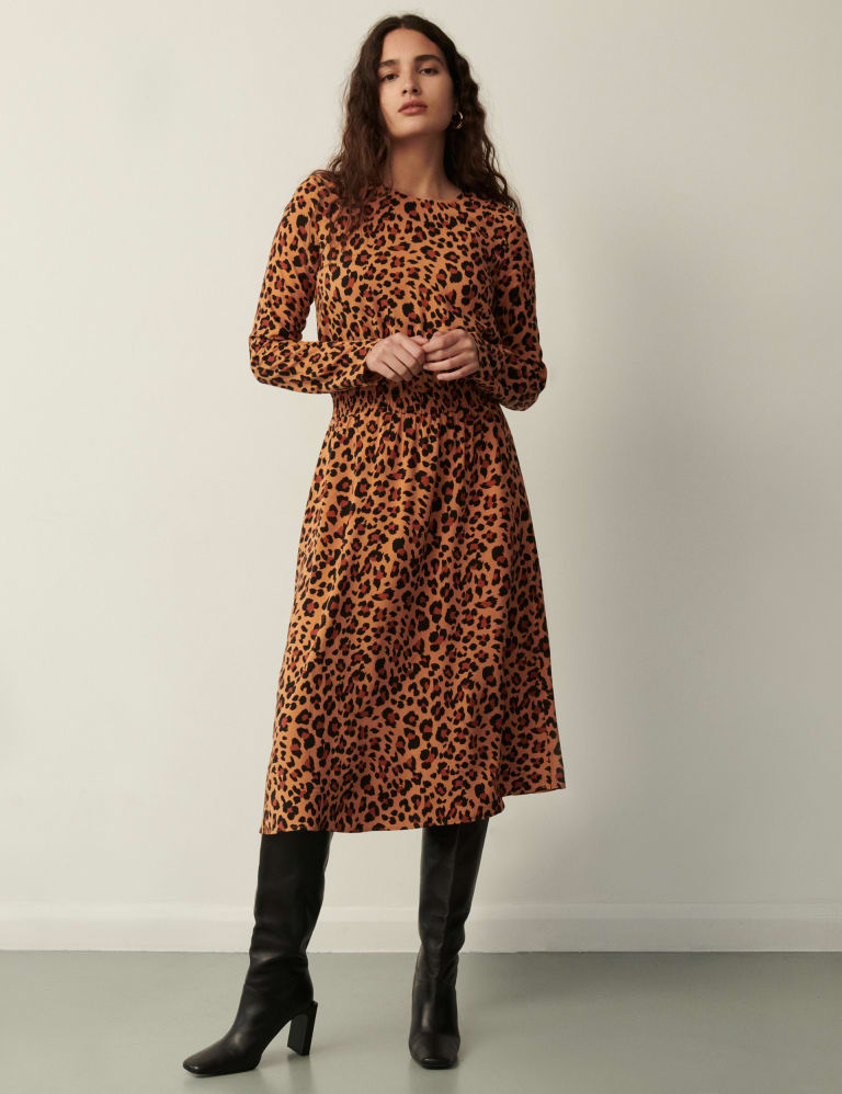 M&s animal print midi hot sale dress