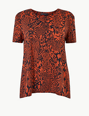 Animal Print Round Neck Relaxed Fit T-Shirt Image 2 of 4
