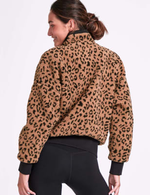 sherpa bomber jacket in leopard