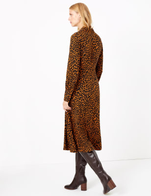 animal print shirt midi dress