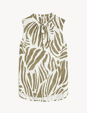 Animal Print Sleeveless Blouse with Linen Image 2 of 6