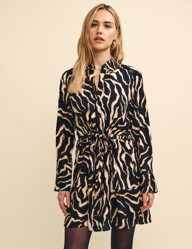 Animal Print Tie Waist Mini Shirt Dress