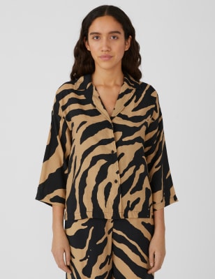 Animal Print V-Neck 3/4 Sleeve Shirt | OBJECT | M&S