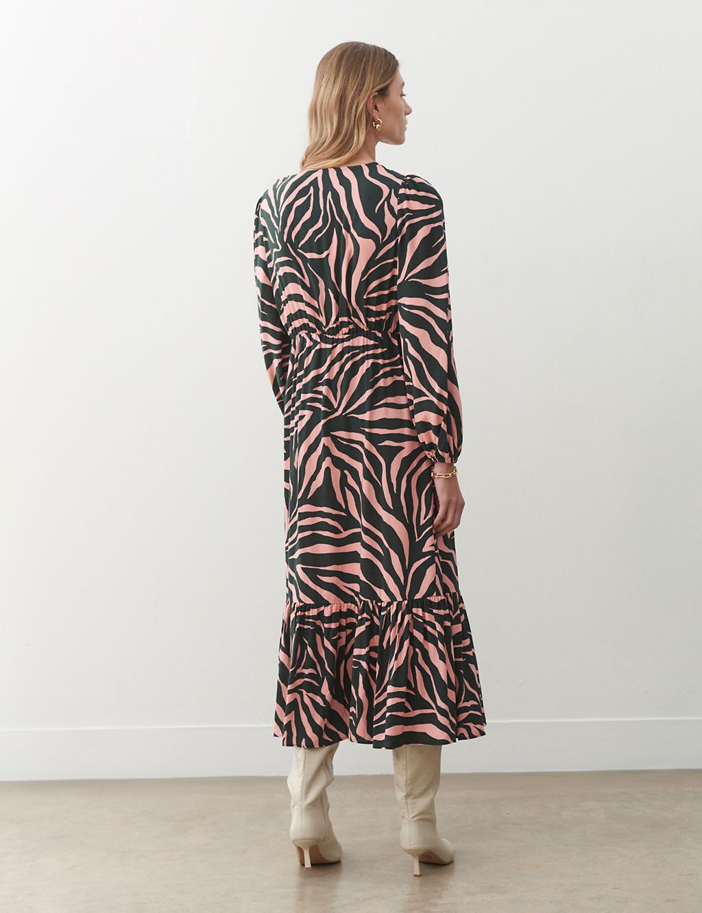 Animal Print V-Neck Empire Line Midi Tiered Dress 1 of 3