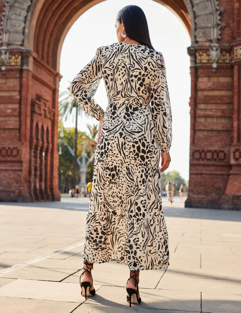 Lux Long Leopard Print Maxi Sheer Dress