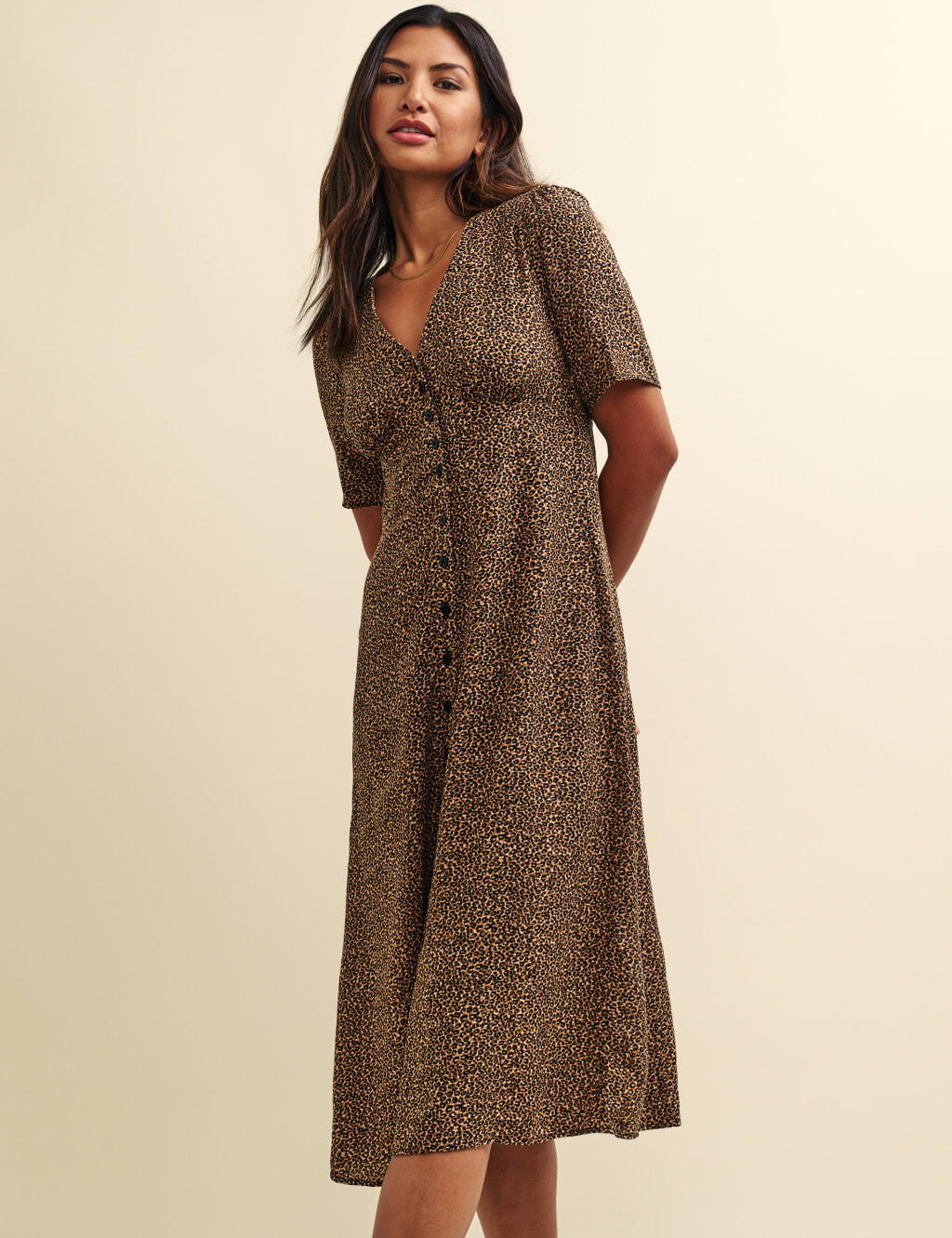 Animal Print V Neck Midi Tea Dress
